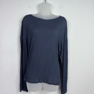 Armani Collezioni Shirt Womens L Blue Sheer Long Sleeve Textured Designer Italy